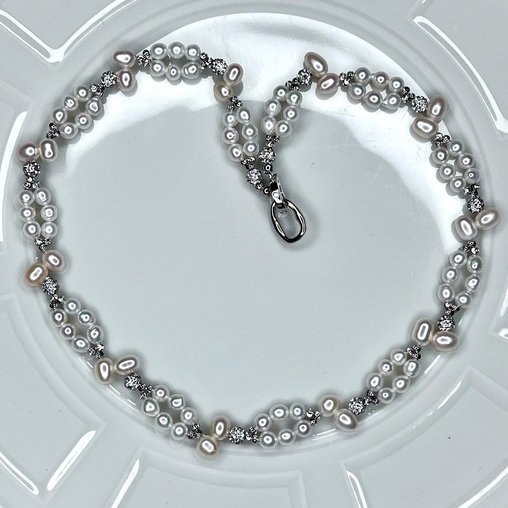 Handmade Freshwater High Luster Pearl Braided Crystal Necklace
